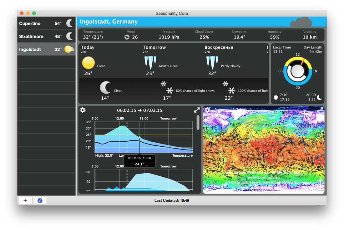Seasonality Core – Ứng dụng theo dõi thời tiết trên Mac