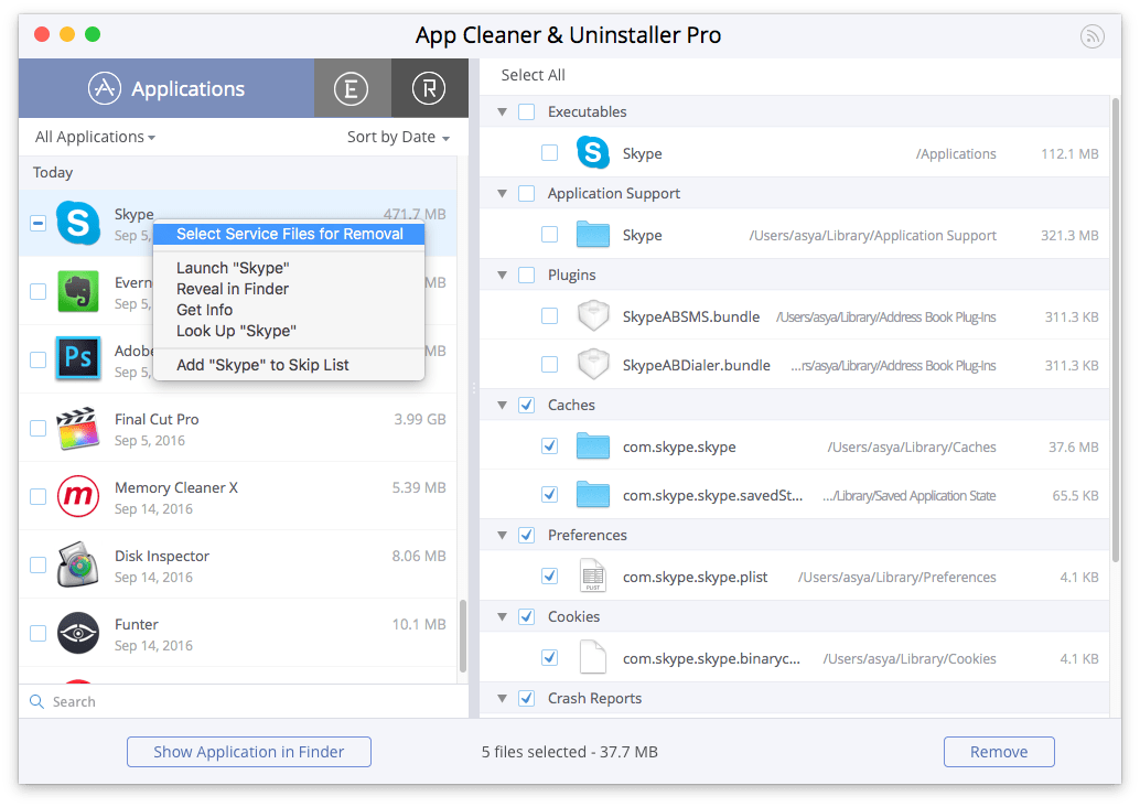 app-cleaner-pro-select-service-files App Cleaner Uninstaller Pro – Dọn dẹp và tối ưu hệ thống