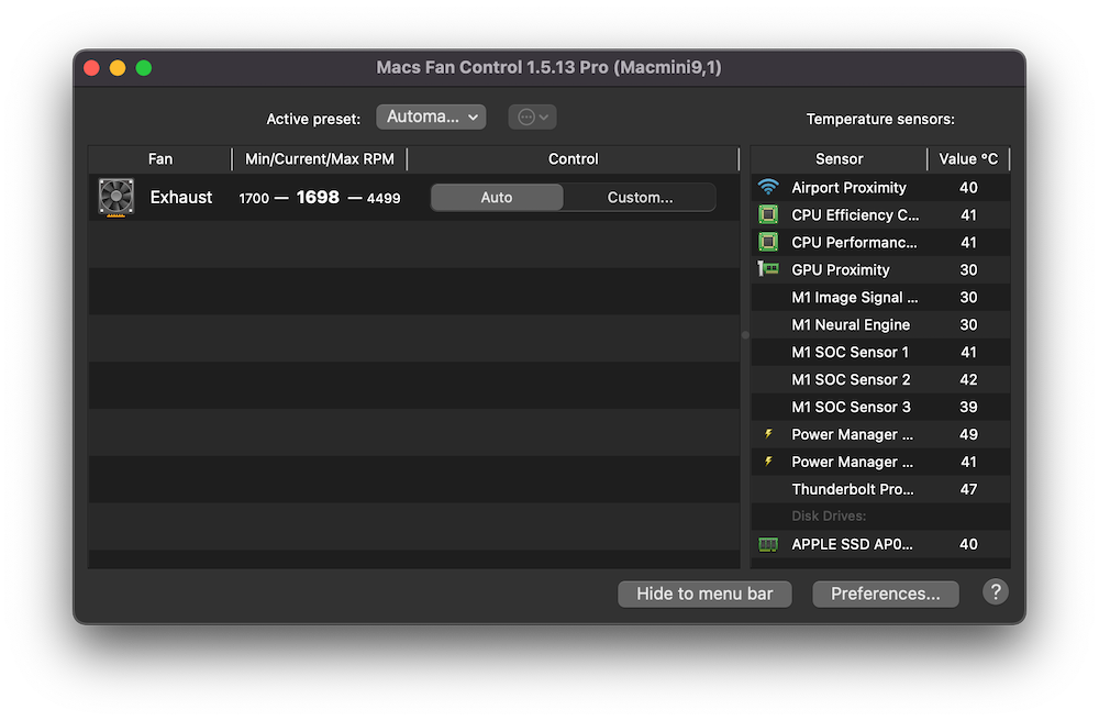 macfancontrol MacsFanControl Pro – Xem thông số hệ thống, chỉnh tốc độ quạt…