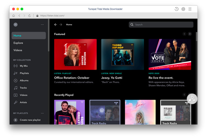 main-interface TunePat Tidal Media Downloader – Công cụ tải và chuyển đổi định dạng nhạc trên Tidal