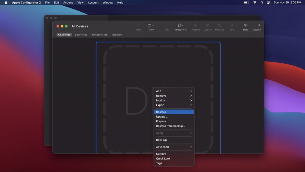 DFU + Apple Configurator 2 – Công cụ Restore, sửa lỗi firmware trên Chip Apple T2