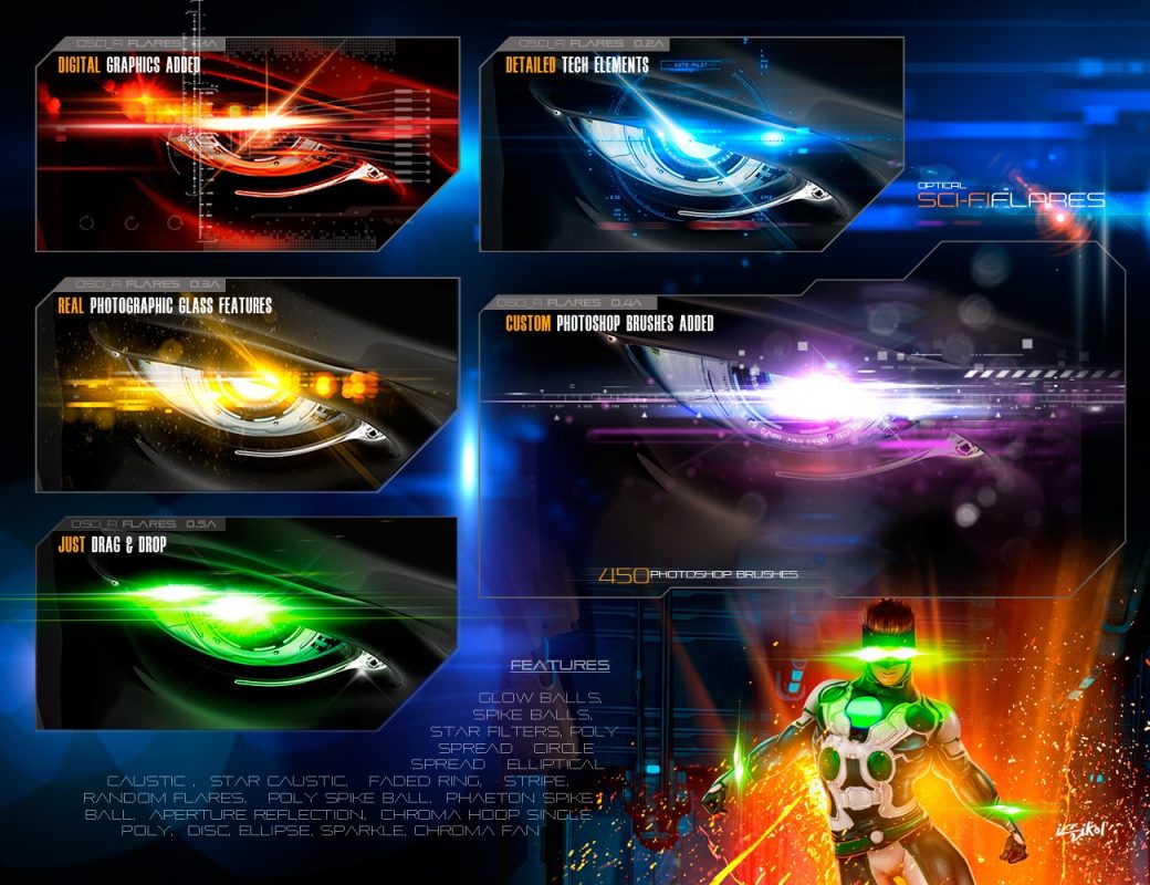 450 Rons Sci-Fi Optical-flares Brushes for Photoshop – 450 Brushes ánh sáng viễn tưởng dành cho Photoshop
