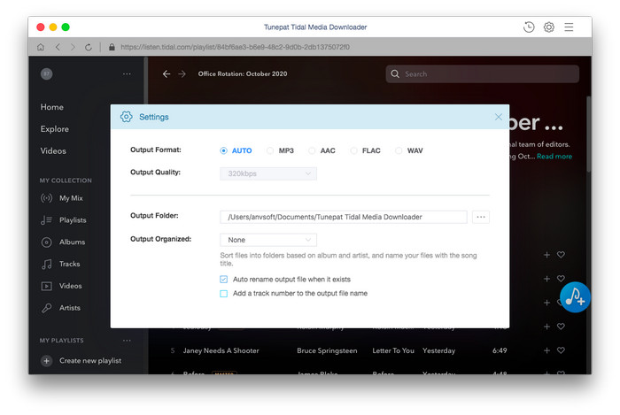 settings TunePat Tidal Media Downloader – Công cụ tải và chuyển đổi định dạng nhạc trên Tidal