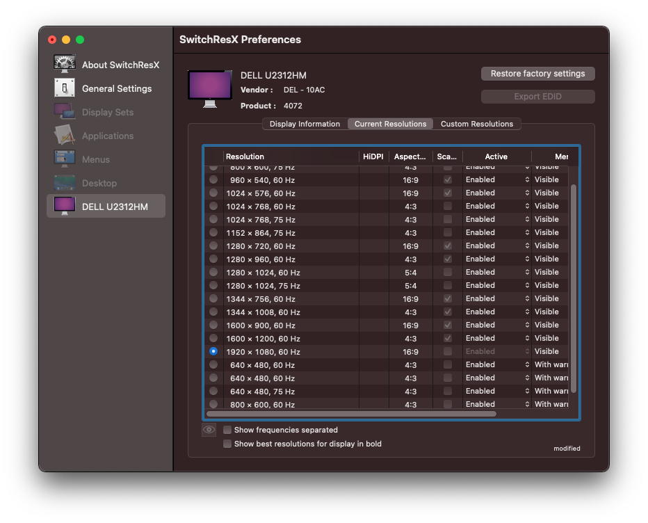 switchresx_ SwitchResX – Tiện ích thay đổi độ phân giải màn hình, bật HiDPI…