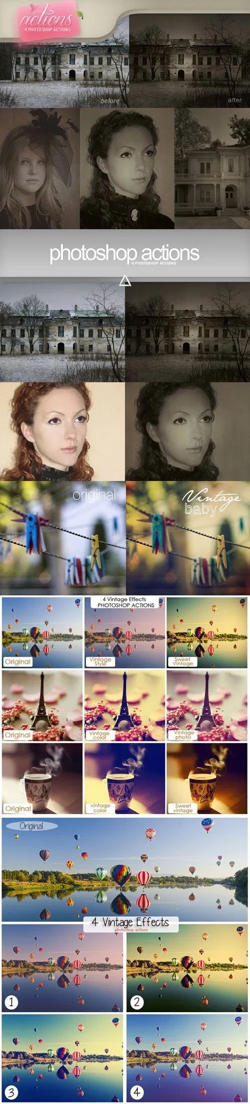 9 Vintage Effects Photoshop Actions – Action phong cách Vintage