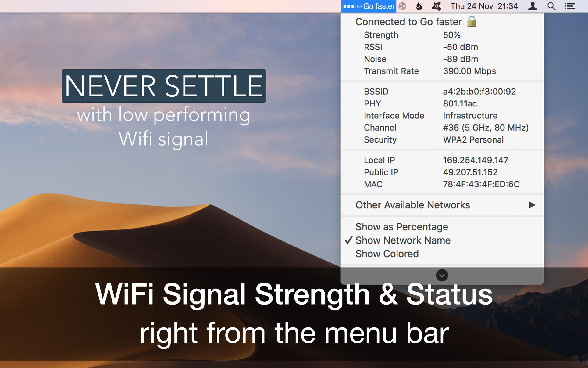 wifi-signal-strength-explorer-mac WiFi Signal Strength Explorer – Xem đầy đủ thông tin mạng Wifi trên thanh menu