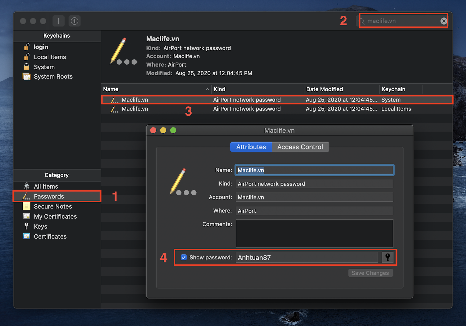 xem-mat-khau-wifi-tren-mac Một số thủ thuật, kinh nghiệm hữu ích trên macOS có thể bạn chưa biết